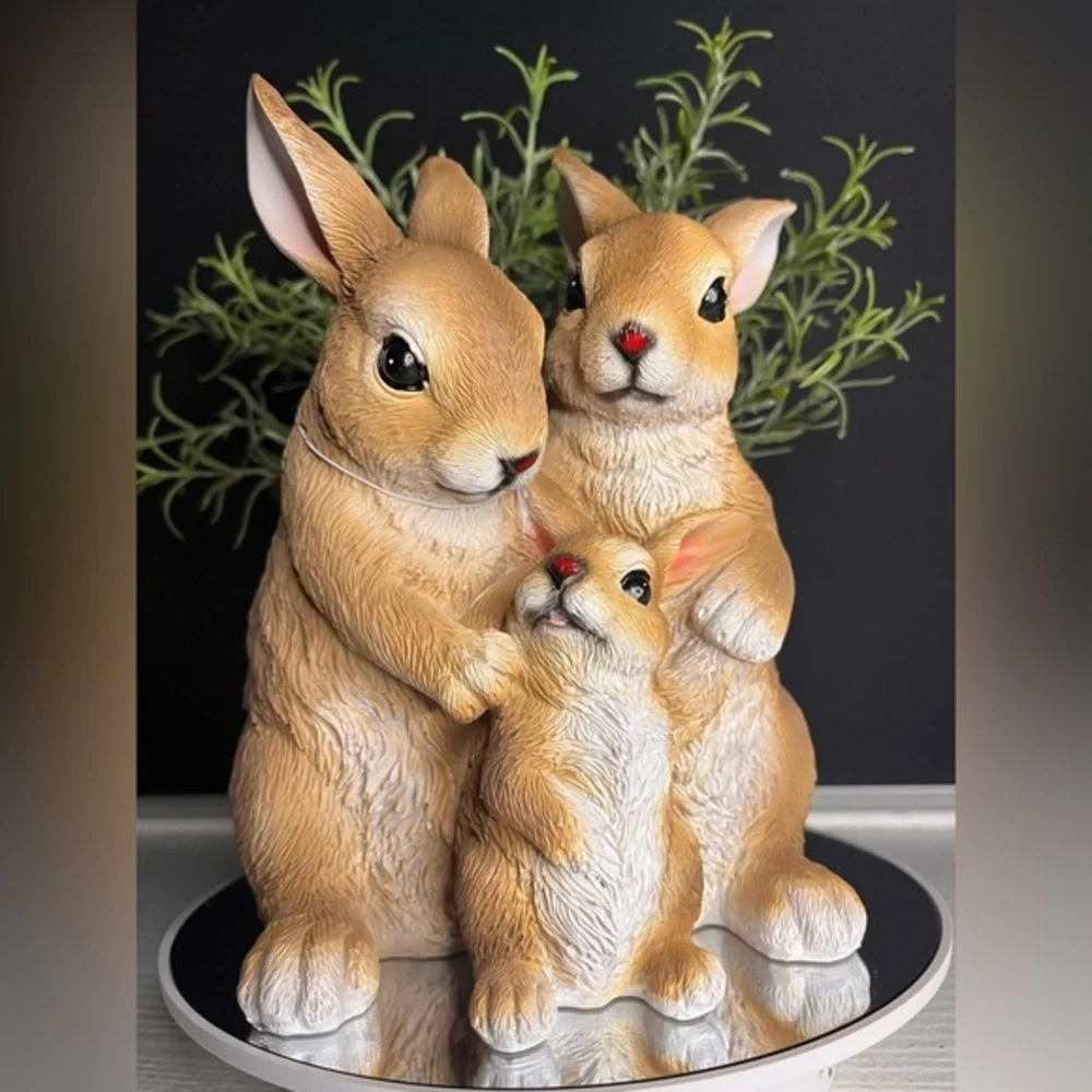 Easter Bunny Rabbit Family Of Three Tabletop Spring Decor NWT